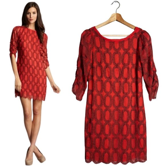 Frock! by Tracy Reese Silk Backless Mini Dress Women's 4 Red Black Embroidered - Picture 1 of 13